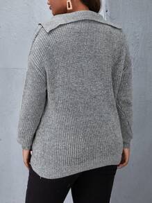 Calvaya Elegant Multi-Purpose Plus Size Heather Gray Pullover Sweater Knit Pullover Fall Winter Outfit - Grey - View 2