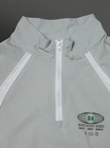 Manfinity Sport Corelite Boyfriend Style Men's Solid Color Zipper Front Short Sleeve Top And Shorts Casual Sports Suit Set