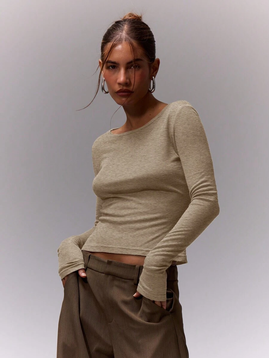 MUSERA Áo dài tay ôm dáng, kiểu dáng thường ngày, thích hợp mặc đi sân bay, du lịch, mùa thu, dự tiệc, xuân, lễ Phục sinh. - Màu be - Xem 1