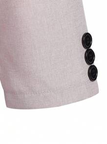 2pcs Teens/Youth Plain Front Button Up Long Sleeve Top With Pocket & Long Pants, Gentlemanly Outfit - Beige - View 4