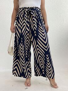 SHEIN LUNE Plus Size Casual Wide Leg Pants, Allover Print, Loose Fitting, Suitable For Autumn Everyday Wear - Multicolor - View 4