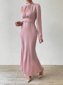 Chiquease Váy ngắn nữ, Váy nữ, Tay dài, Ôm sát, Ôm sát, Viền đuôi cá - Vàng - Xem 7