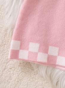 Girls Pink Crew Neck Knit A-Line Dress With Letter Jacquard Knit & Bear Print, For Tween Girl - Pink - View 4