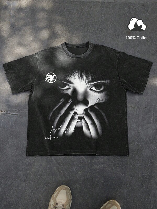 Manfinity EMRG Men Round Neck Short Sleeve Graphic Printed Simple T-Shirt, Casual Everyday Wear, For Friends
