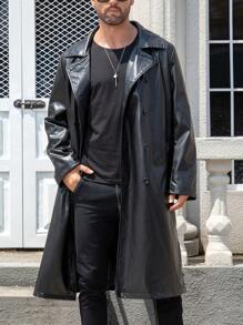 Manfinity LEGND 男士翻领双排扣长袖时尚迷人夹克 - 黑色 - 查看 3