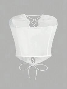 Sweetina Fitted 3D Floral Decor Criss-Cross Tie Front Blouse For Women