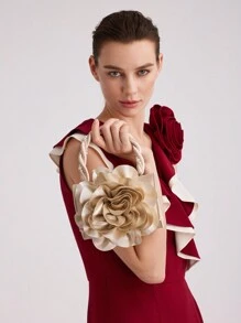 MOTF PREMIUM BOLSO DE MANO DE FIESTA CON GRAN FLOR 3D Y DECORACIÓN DE PERLAS FALSAS PARA MUJER, DÍA DE SAN VALENTÍN