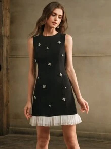 Anewsta Vestido elegante de Navidad para mujer con volantes y adornos de strass