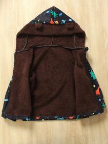 SHEIN Chaqueta de forro polar con estampado de dinosaurio rugido y galaxia estrellada para niños pequeños, forro térmico polar para calidez y comodidad, cierre frontal con cremallera y diseño con capucha perfecto para otoño/invierno - Multicolor - Ver 6
