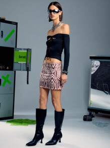 SHEIN Unity Swirl Print Mesh Mini Fashion Bodycon Skirt - Multicolor - View 5