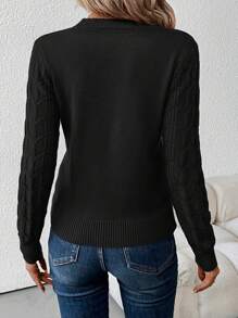 SHEIN Clasi 女士简约纯色 V 领长袖毛衣，休闲日常穿着，秋冬季，长袖上衣 - 黑色 - 查看 2