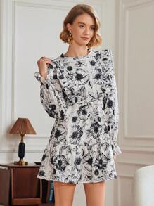 Chiquease Robe longue élégante à manches longues avec imprimé floral pour femme - Multicolore - Voir 6