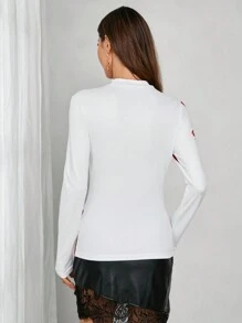 SHEIN Clasi Blumenmuster bedrucktes, verdicktes Basic T-Shirt, geeignet für viele Gelegenheiten im Herbst/Winter