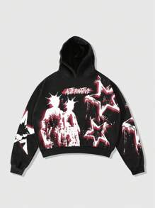 ROMWE MEN Street Life 1pc Men's Portrait & Pentagram Print Hoodie Sweatshirt