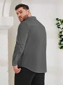 Manfinity VCAY Camisa masculina casual plus size com botões frontais simples e tecido para o outono - Cinza - Ver 2