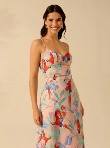 CAJUNI Imprimeu cu papagal colorat în stil boho de damă, maieu cu scoici pe spate, maieu casual pentru vacanță de vară - Multicolor - Vizualizare 13