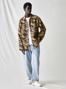 Manfinity VCAY 男士时尚休闲小虎印花修身长袖夹克外套，适合秋冬 - 彩色 - 查看 4