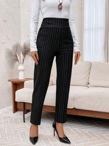 EMERY ROSE 秋冬女式高腰条纹直筒优雅工作裤