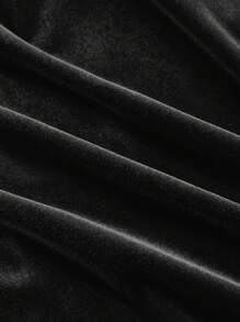 SHEIN MOD Plus Size Vintage Square Collar Ruffle Bust Pleated Flare Sleeve Velvet Dress Fall - Black - View 4