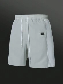 Manfinity Sport Corelite Boyfriend Style Men's Solid Color Zipper Front Short Sleeve Top And Shorts Casual Sports Suit Set