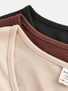 SHEIN 3pcs Tween Girls Fall/Winter Casual Solid Color V-Neck Long Sleeve Knitted Base Layer Tops - Brown - View 8