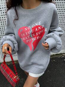 DAZY Women's Solid Color Crew Neck Letter Print Fleece Pullover Valentine Valentine's Day,Fall Clothes Sweatshirt,Winter - Grey - View 6