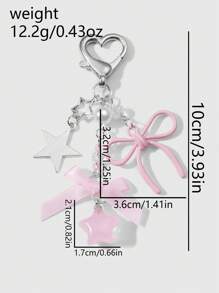 ROMWE Kawaii 1pc Ins Style Cute Girl's Elegant High-Quality Silver Chain Faux Pearl Pink Ribbon Acrylic Bowknot Star Keychain, Suitable For Women And Girls, Daily Wear And Festival Gift Valentines