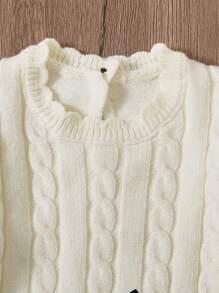 Baby Girls Solid Color Sweater With Elegant Floral Pattern, Bow Decor And Ruffle Trim, Soft And Suitable For Daily, Outing, Travel, Vacation, Home, Daycare, Playing, And School Occasions - White - View 5