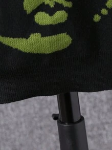 SHEIN Tween Boys 粗针织图案字母圆领套头衫，休闲且适合外出和居家，秋冬季 - 黑色 - 查看 4