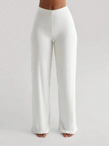 Pantalones largos de cintura alta y pierna recta de moda para mujer XLLAIS - Blanco - Ver 5