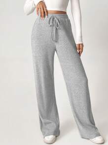 SHEIN Tall Pantalones de pierna ancha con nudo frontal de punto acanalado