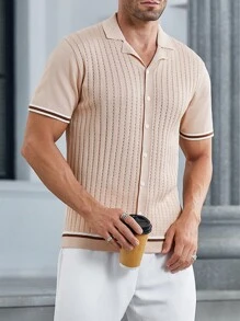Manfinity RelaxMax Men's Casual Contrast Trim Short Sleeve Cardigan Sweater