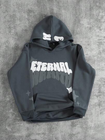 Manfinity EMRG Långärmad luvtröja för män avslappnad brevtryck, höst