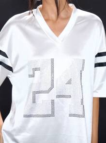 MUSERA Diamante Sports Jersey Tee Y2K Going Out TopsVacation Spring Summer , Autum, Winter, Party, - White - View 5