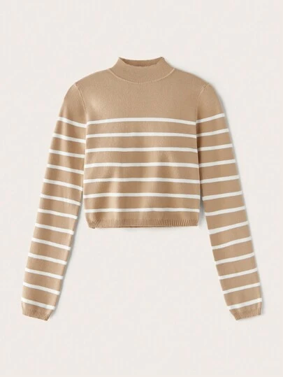 SHEIN BASICS Suéter casual de talla grande a rayas para mujer para otoño/invierno