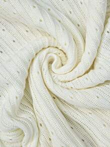 SHEIN LUNE 大码纯色镂空针织立领毛衣，适合秋冬季穿着 - 白色 - 查看 5