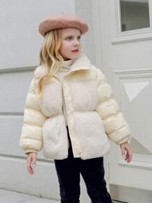 Young Girl Elegant Quilted With Rabbit Fur Trim Padded Coat For Winter - Champagne - View 7