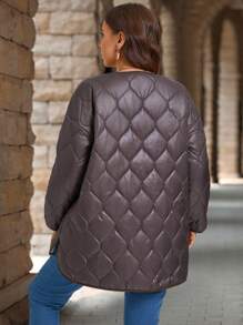 EMERY ROSE Plus Size Women Casual Solid Color Drop Shoulder Loose Patchwork Pocket Open Front Padded Coat,Winter Women Clothes,Elegant Women's Clothing