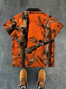 Manfinity EMRG 男士大码时尚树枝印花短袖衬衫，夏季 - 彩色 - 查看 2