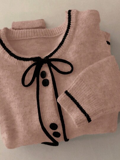 DAZY Women Colorblock Bowknot Long Sleeve Knit Sweater, Casual Autumn/Winter,Long Sleeve Tops