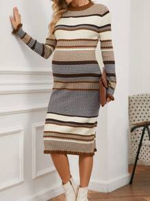 SHEIN Maternity Crew Neck Colorblock Full Print Long Sleeve Sweater, For Winter - Multicolor - View 4