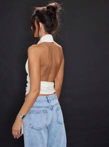 MUSERA Halterneck Longline Top Going Out Romantic Holiday Ibiza Beachwear Going Out Tops Club Fall Spring Summer - Apricot - View 3