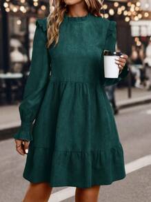 SHEIN LUNE Vestido holgado de manga larga con volantes y unicolor, estilo muñeca, para otoño