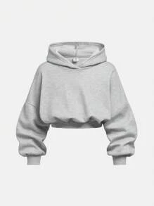 SHEIN Tween Girls' Fashion Casual Knitted Long Sleeve Hooded Sweatshirt Set