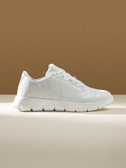 CUCCOO EASI Fashionable Silver Floral Pattern Lightweight, Soft, Simple, Breathable, Lightweight, Refreshing Casual Sneakers, Suitable For Outdoor Activities, Vacations, And Everyday Wear Tainers