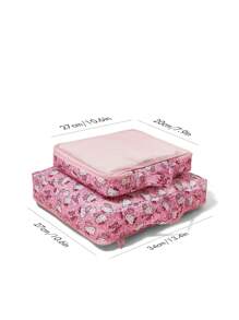 HELLO KITTY AND FRIENDS | SHEIN Leopard Print Contrast Mesh Zipper Front Travel Organizer Bag