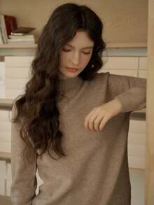 Simple Retro Women's Wool Half High Neck Solid Color Pullover Sweater