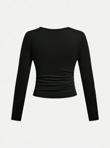 SHEIN 3pcs Tween Girls Fall/Winter Casual Solid Color V-Neck Long Sleeve Knitted Base Layer Tops - Brown - View 10