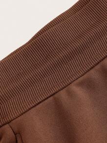 SHEIN BASICS Women's Comfortable Low Waist Sports Shorts With Slit, Casual Home Wear, Summer - Khaki - View 8