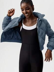 VARSITIE High Collar Long Sleeve Warm Basics Women Sports Winter Coats - Grey - View 5